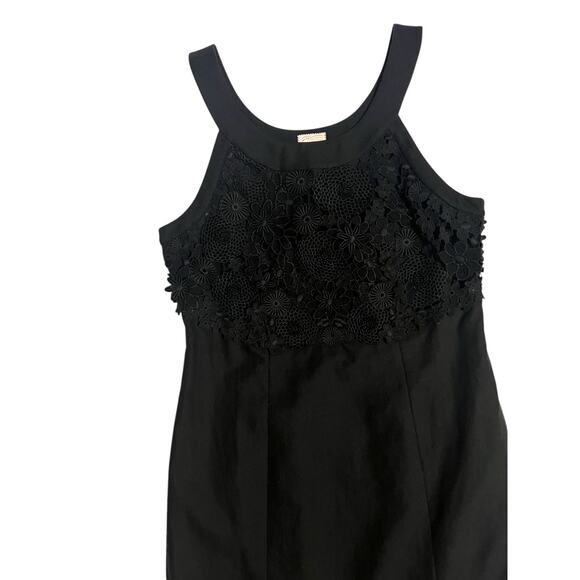 Anthropologie Postmark Mini Shift Dress Black Linen Floral Lace Tank Halter 10 - Picture 3 of 16